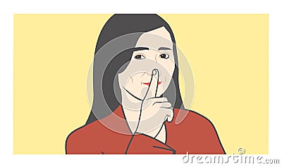 Quiet please, shhh, with finger and nose making shush sound Vector Illustration