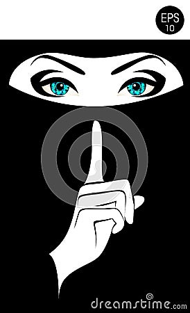 Quiet Please. Stock vector Woman in black niqab Vector Illustration