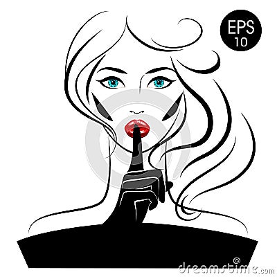 Quiet Please. Vector Woman with index finger on her lips Vector Illustration