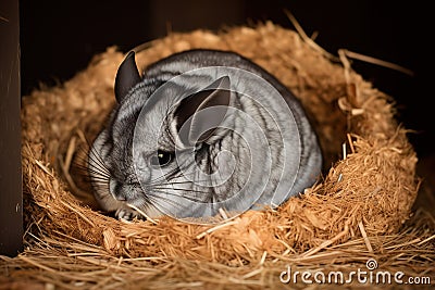 A quiet and reserved chinchilla snuggled up in a ball - This chinchilla is snuggled up in a ball, enjoying some relaxation time in Stock Photo