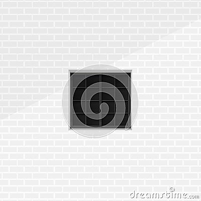 Quiet room seen form outside window monochrome minimalist illustration concept. closed square window and clean white brick wall Vector Illustration