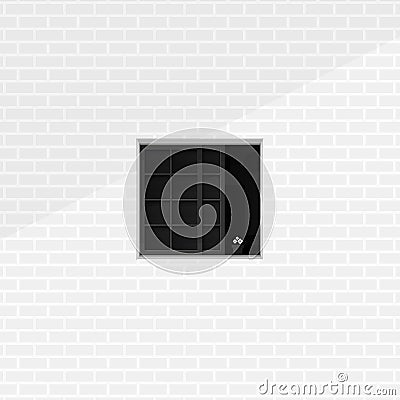 Quiet room seen form outside window monochrome minimalist illustration concept. half opened square window with flower pot and Cartoon Illustration