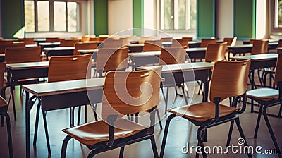 The quiet serenity of an empty classroom awaits the eager minds Stock Photo