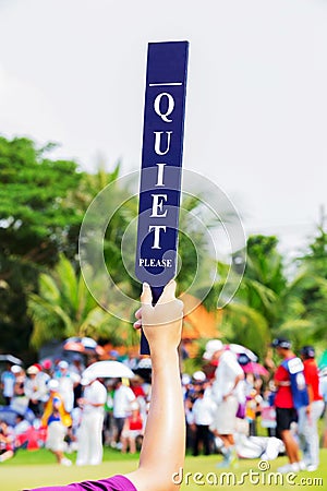 Quiet sign in golf tournament Stock Photo