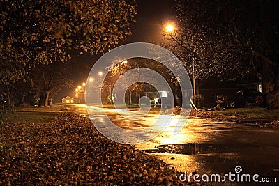 Quiet street at night Stock Photo