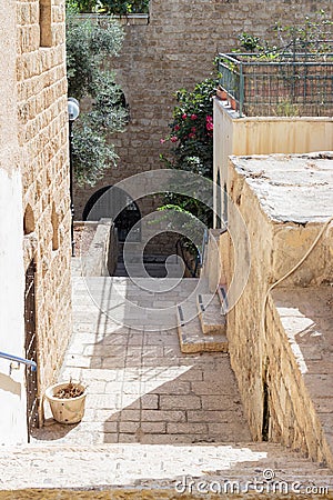 Quiet street in old city Yafo-Israel Stock Photo