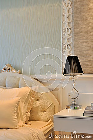 Quietly and elegant bedroom detail Stock Photo