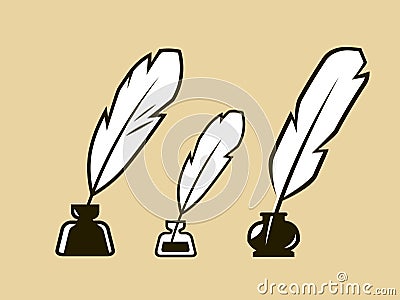 Quill pen in inkpot symbol. Education, journalism, literature concept Vector Illustration