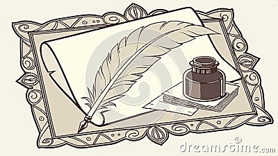 Quill pen and paper scroll, writing instrument vector design Generative AI Vector Illustration