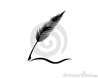 Quill Pen with Writing Gesture Silhouette Vector Illustration