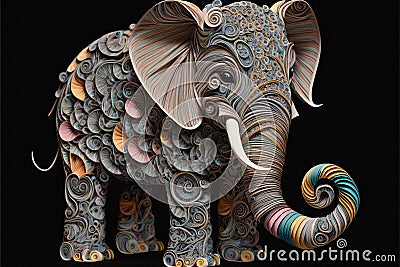 Quilled elephant with beautiful colors in paper strips Stock Photo