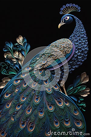 Quilled peacock with beautiful colors in paper strips Stock Photo