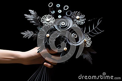 quilling chinese style chic black bouquet in the hands of a girl Stock Photo