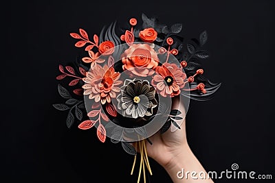 quilling chinese style chic black bouquet in the hands of a girl Stock Photo