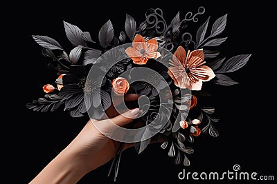 quilling chinese style chic black bouquet in the hands of a girl Stock Photo