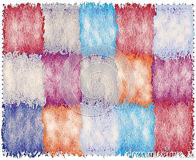 Quilt checkered carpet with colorful grunge rough weave rectangular elements Vector Illustration