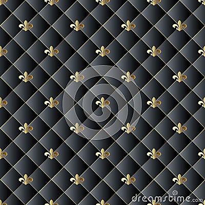 Quilted black 3d vector seamless pattern. Abstarct textured back Vector Illustration