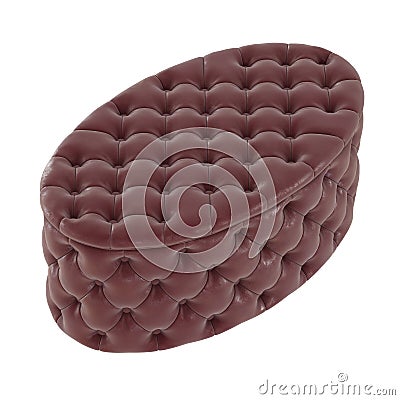 Quilted leather burgundy oval pouf on an isolated background. 3d rendering Stock Photo