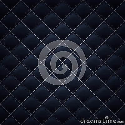 Quilted stitched background pattern. Black color. Vector Illustration