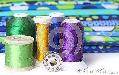 Quilting Thread With Fabric and Copy Space Stock Photo