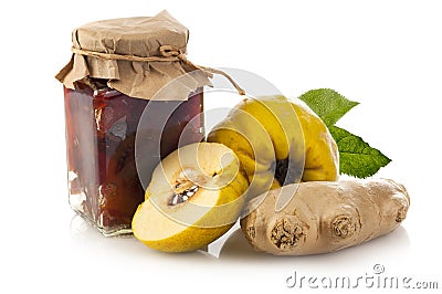 Quince jam, quince fruit and ginger Stock Photo