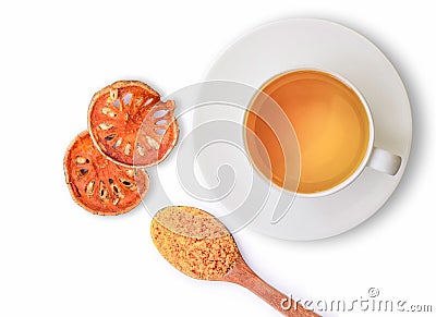 Bael fruit juice or quince tea in ceramic cup Stock Photo