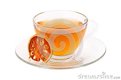 Glass cup of Bael fruit juice, cup of quince tea Stock Photo