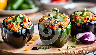 Quinoa and Black Bean Stuffed Peppers Stock Photo