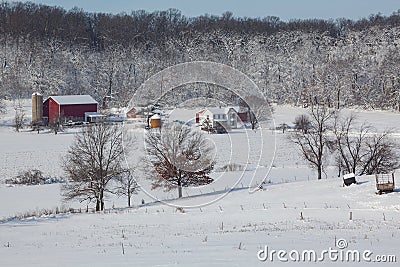 Quintessential Dairy farm in fresh snow Stock Photo