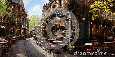 Quintessential Parisian CafÃ© FaÃ§ade: A Vibrant Display Stock Photo