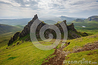 The Quiraing â€“ Destination with easy and advanced mountain hikes with beautiful scenic views on the Isle of Skye Stock Photo