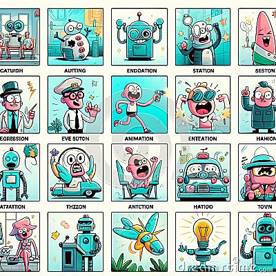 Quirky animation slides Slides featuring quirky animated charat Stock Photo
