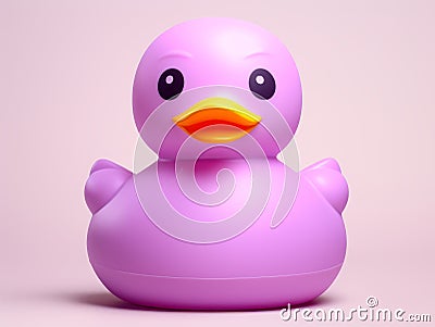 Quirky Charm: Adorable Pink Rubber Duck with Green Eyes Lost in the City! Stock Photo