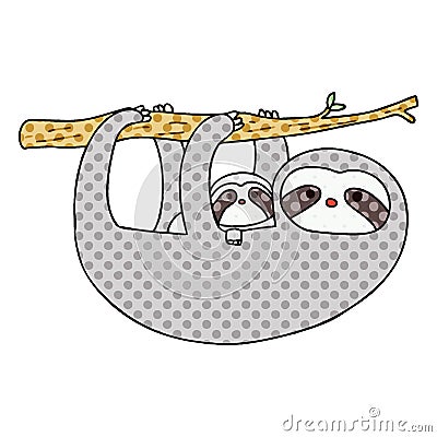 quirky comic book style cartoon sloth and baby Vector Illustration