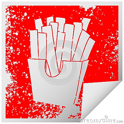 quirky distressed square peeling sticker symbol french fries Vector Illustration