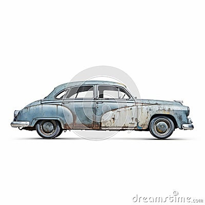 Quirky Figurative Staining: Old Rusty Car In Light Indigo And Gray Stock Photo