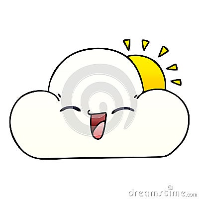 quirky gradient shaded cartoon sun and happy cloud Vector Illustration