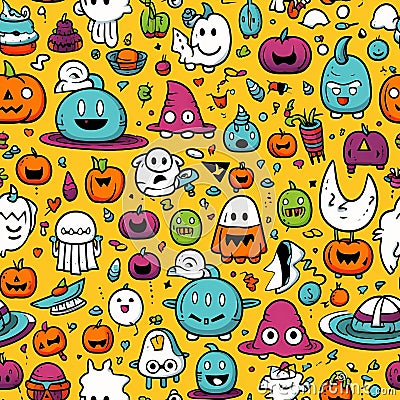 Quirky Halloween Doodle Pattern Stock Photo