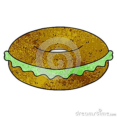 quirky hand drawn cartoon bagel Vector Illustration