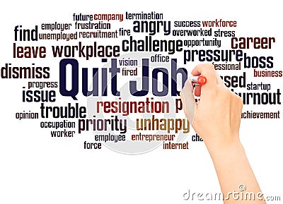 Quit Job word cloud hand writing concept Stock Photo