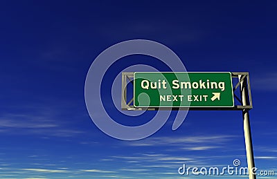 Quit Smoking - Freeway Exit Sign Cartoon Illustration