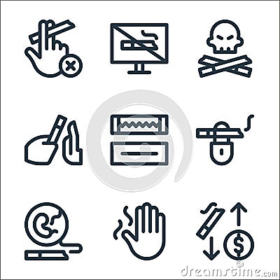 quit smoking line icons. linear set. quality vector line set such as save money, hand, pregnancy, quit smoking, gum, reject, Vector Illustration