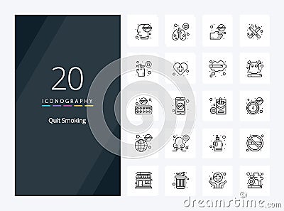 20 Quit Smoking Outline icon for presentation Vector Illustration