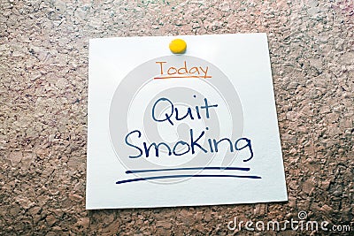 Quit Smoking Reminder For Today On Paper Pinned On Cork Board Stock Photo