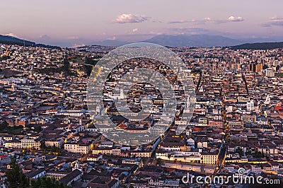 Quito capital city at sunset, Ecuador Stock Photo