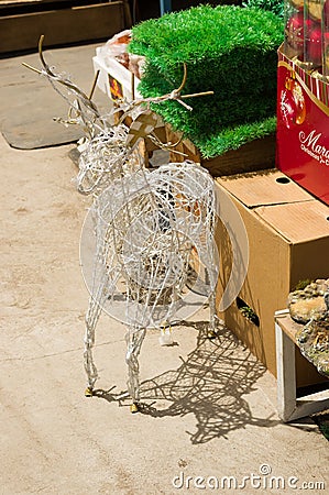 QUITO, ECUADOR- 07 MAY, 2017: Beautiful out door light deer christmas made of mettalic wire Editorial Stock Photo