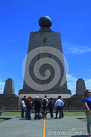 Quito, Ecuador 24-11-2019: mitad del mundo showing the line that divids the world in two Editorial Stock Photo