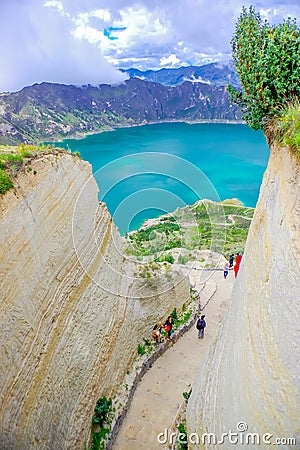 QUITO, ECUADOR - NOVEMBER, 25 2016: Unidentified people walking in a path to enjoy the beautiful and amazing view of Editorial Stock Photo