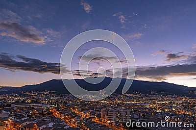 Quito and Pichincha Volcano at Sunset, Ecuador Stock Photo