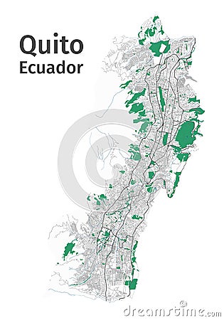 Quito vector map. Detailed map of Quito city administrative area. Cityscape urban panorama Vector Illustration